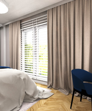 Sypialnia w stylu nowoczesnym z szafą na całą ścianę