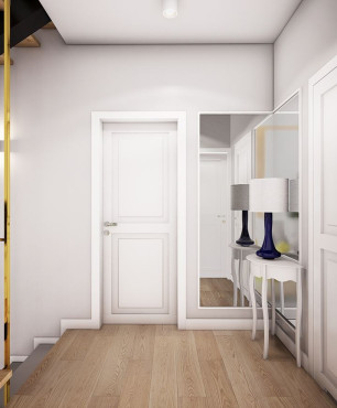 Aranżacja małego korytarza ze stylową szafką w stylu skandynawskim
