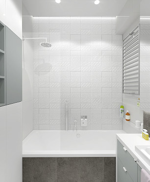 Łazienka z białą ścianą z kafla 3d