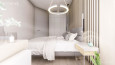 Sypialnia z okrągłą lampą wiszącą