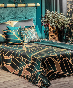 Aranżacja sypialni w turkusowych i złotych dodatkach
