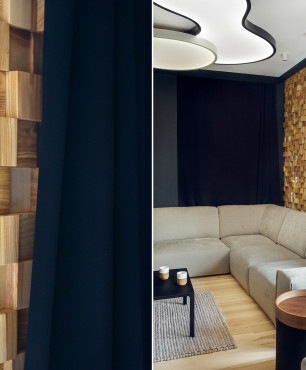 Stylowy salon z drewnianą ścianą