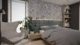 Sypialnia z kamieniem ozdobnym na ścianie