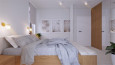 Sypialnia z drewnianym łóżkiem kontynentalnym