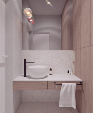 Klimatyczna łazienka z białym zlewem nablatowym