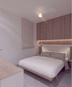 Klimatyczna sypialnia z drewnianymi elementami