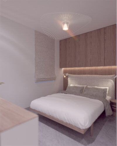 Klimatyczna sypialnia z drewnianymi elementami
