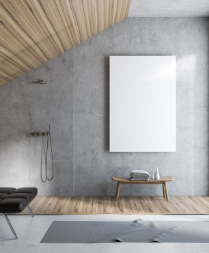 Minimalistyczna łazienka betonowo-drewniana