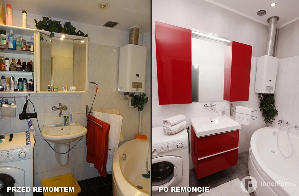 Metamorfoza łazienki z czerwonymi meblami