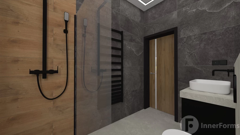 Aranżacja łazienki w stylu loft z prysznicem typu walk - in
