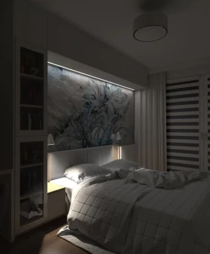 Sypialnia z łóżkiem kontynentalnym i podświetleniem Led