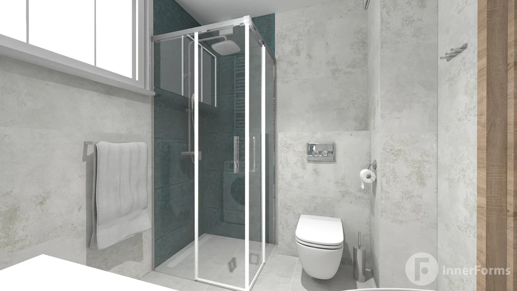 Łazienka z prostokątną kabiną prysznicową