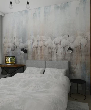 Sypialnia z łóżkiem kontynentalnym w kolorze szarym