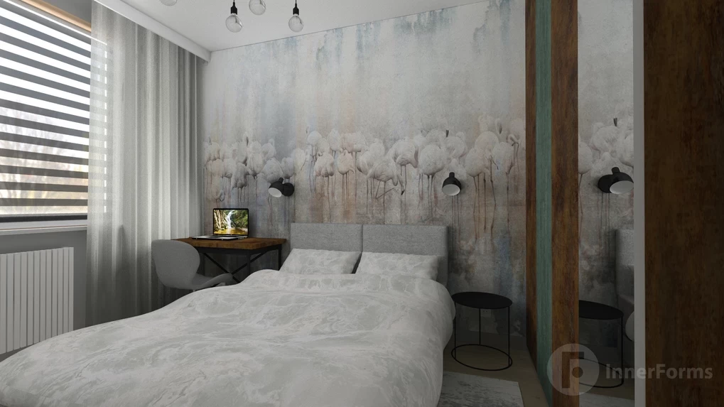 Sypialnia z łóżkiem kontynentalnym w kolorze szarym