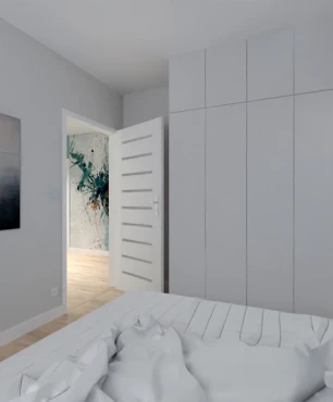 Sypialnia w stylu skandynawskim z meblami w zabudowie