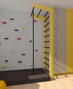 Ściana do wspinaczki z drabinkami w pokoju dziecięcym