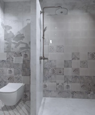 Przestrzenna łazienka z prysznicem typu walk-in