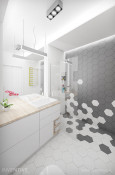 Biało-szary wzór heksagonalny w łazience