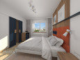 Sypialnia w stonowanych, kontrastowych kolorach