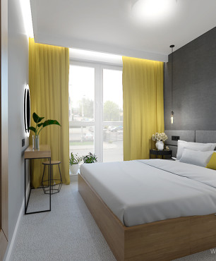 Sypialnia z żółtymi zasłonami