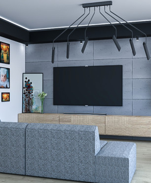 Stylowy salon z telewizorem na ścianie