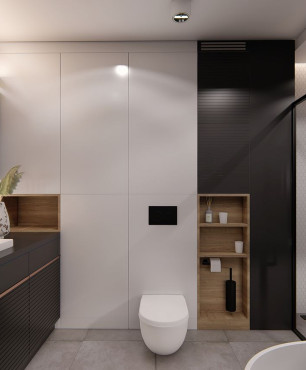 Duża łazienka z dużym, prostokątnym prysznicem typu walk - in