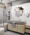 Łazienka z białymi płytkami ze wzorem heksagonalnym