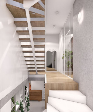 Projekt mieszkania z nowoczesnymi schodami