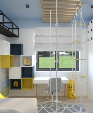 Nowoczesny pokój dziecięcy z designerskimi półkami