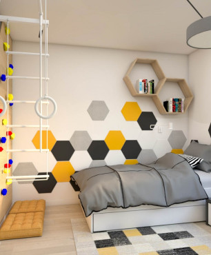 Pokój dla nastolatka ze wzorem heksagonalnym na ścianie