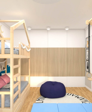 Aranżacja pokoju z drewnianym łóżkiem piętrowym