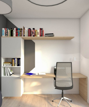 Mały pokój nastolatka z zabudowanym biurkiem
