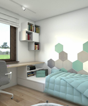 Pokój ze wzorem heksagonalnym na ścianie