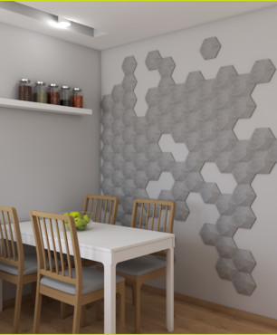 Kuchnia z szarą mozaiką na ścianie