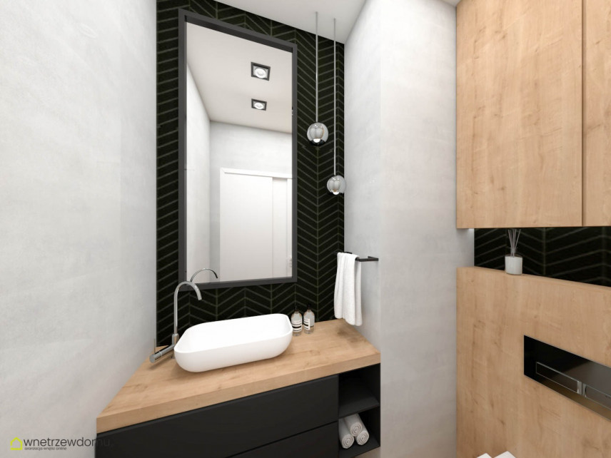 Aranżacja łazienki z prostokątnym lustrem