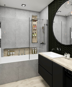 Aranżacja łazienki z wanną w zabudowie z funkcją prysznica