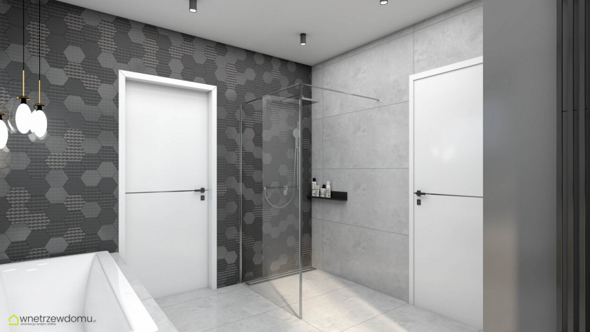 Szary wzór heksagonalny na ścianie w łazience